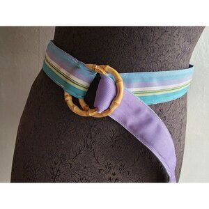 Eliza B Leather Man  Womens Belt Medium With Bamboo Buckle & Striped Design